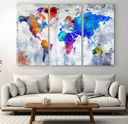 Push Pin World Map Canvas Print – Framed Wall Art for Couples to Track Their Travels – Anniversary Gift or Home Adventure Decor