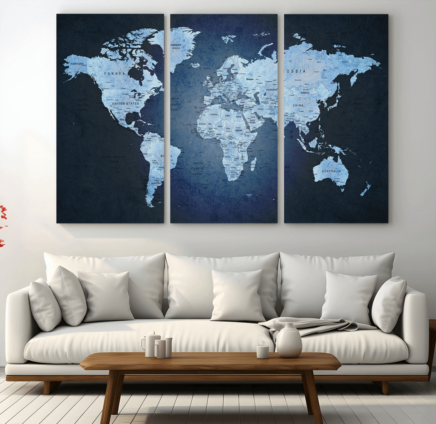 Push Pin World Map Canvas Print – Framed Wall Art for Couples to Track Their Travels – Anniversary Gift or Home Adventure Decor