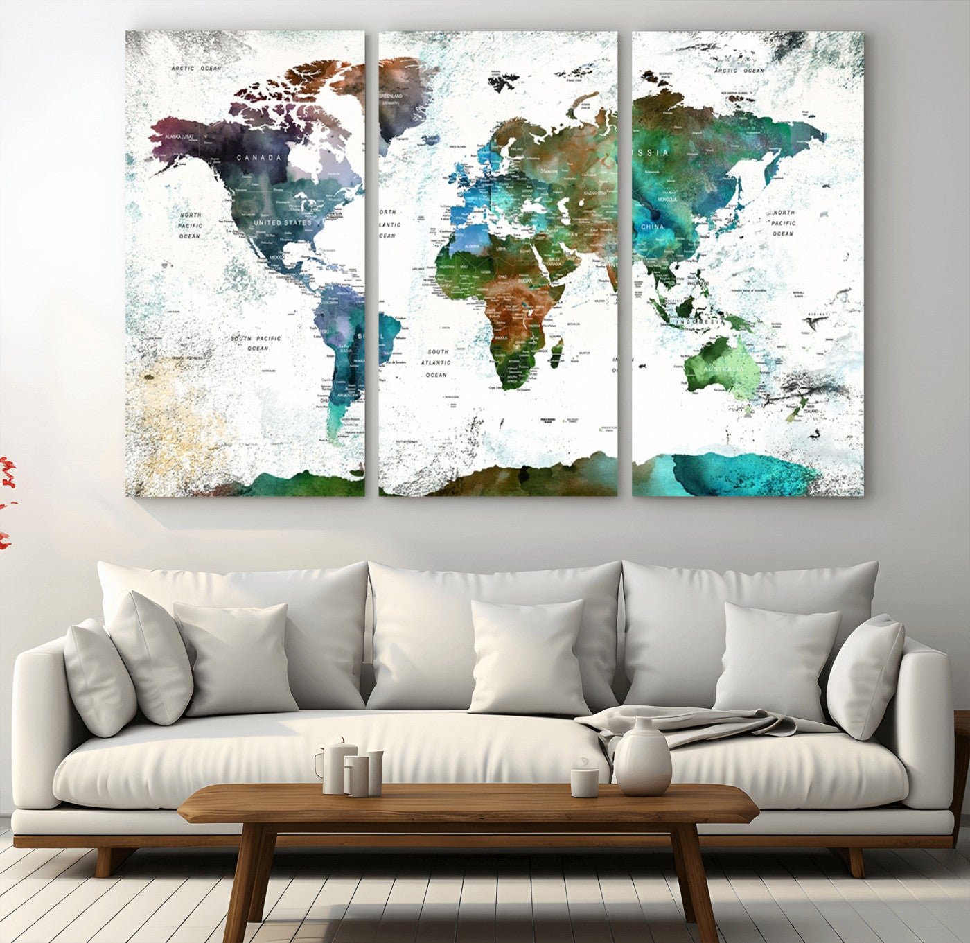 Push Pin World Map Canvas Print – Framed Wall Art for Couples to Track Their Travels – Anniversary Gift or Home Adventure Decor
