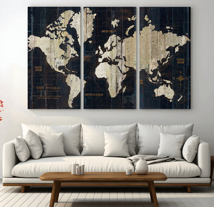 Push Pin World Map Canvas Print – Framed Wall Art for Couples to Track Their Travels – Anniversary Gift or Home Adventure Decor
