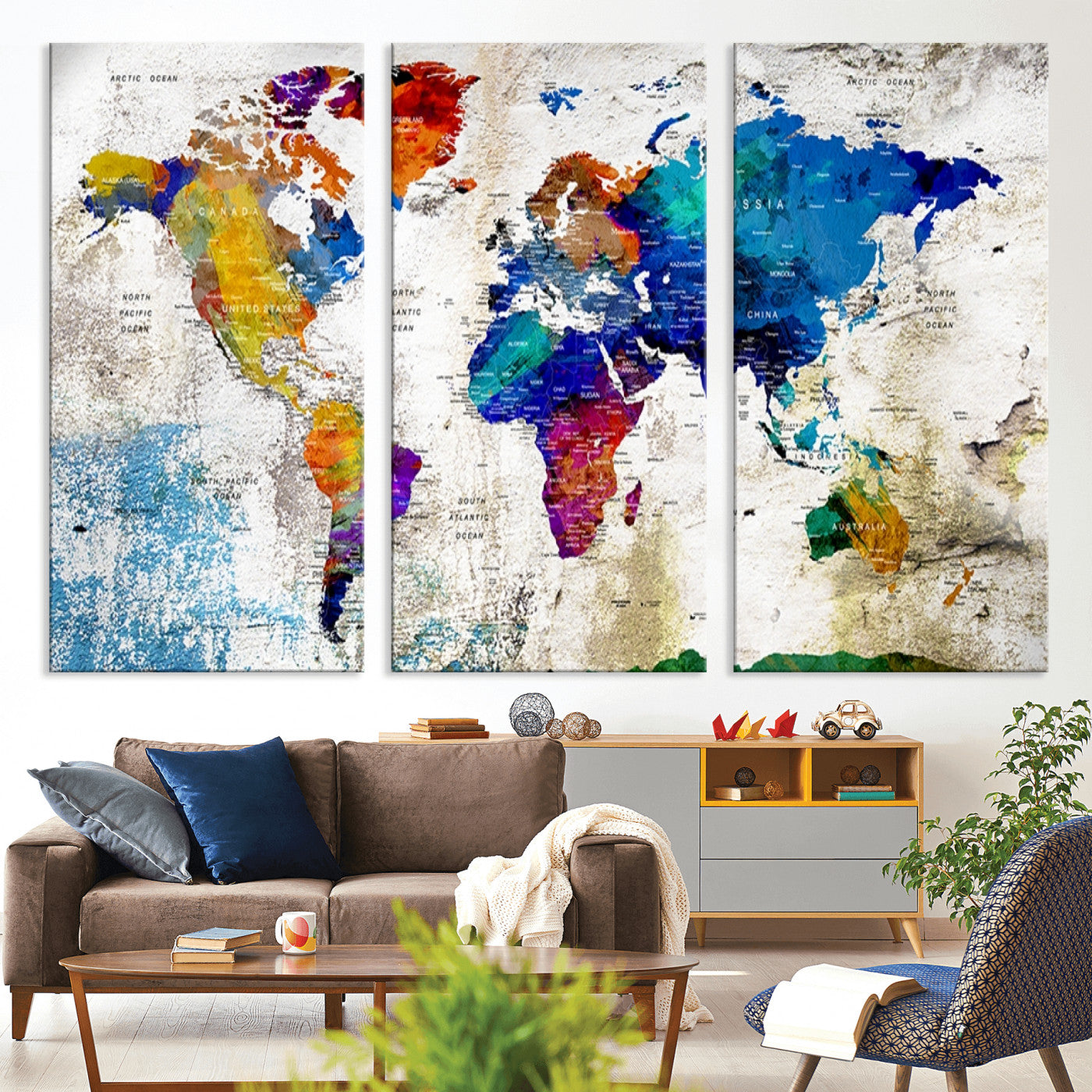 Push Pin World Map Canvas Print – Framed Wall Art for Couples to Track Their Travels – Anniversary Gift or Home Adventure Decor