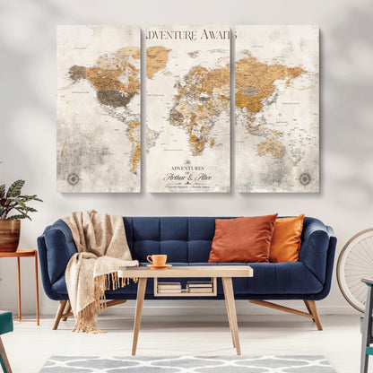99422096-MGV-CV-30X20-Custom Push Pin World Map Wall Canvas Print – Personalized Travel Tracker with Pins – Framed Custom Quotie Canvas for Home Office Decor