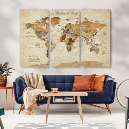 64295326-MGV-CV-30X20-Custom Push Pin World Map Wall Canvas Print – Personalized Travel Tracker with Pins – Framed Custom Quotie Canvas for Home Office Decor
