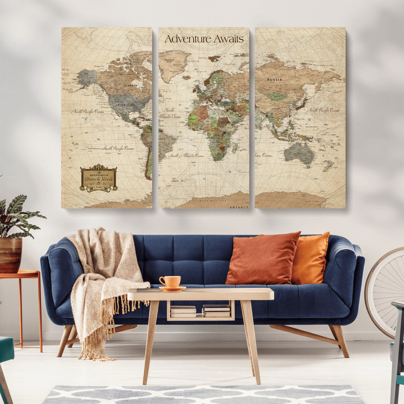 33020399-MGV-CV-30X20-Custom Push Pin World Map Wall Canvas Print – Personalized Travel Tracker with Pins – Framed Custom Quotie Canvas for Home Office Decor