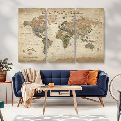 76478536-MGV-CV-30X20-Custom Push Pin World Map Wall Canvas Print – Personalized Travel Tracker with Pins – Framed Custom Quotie Canvas for Home Office Decor