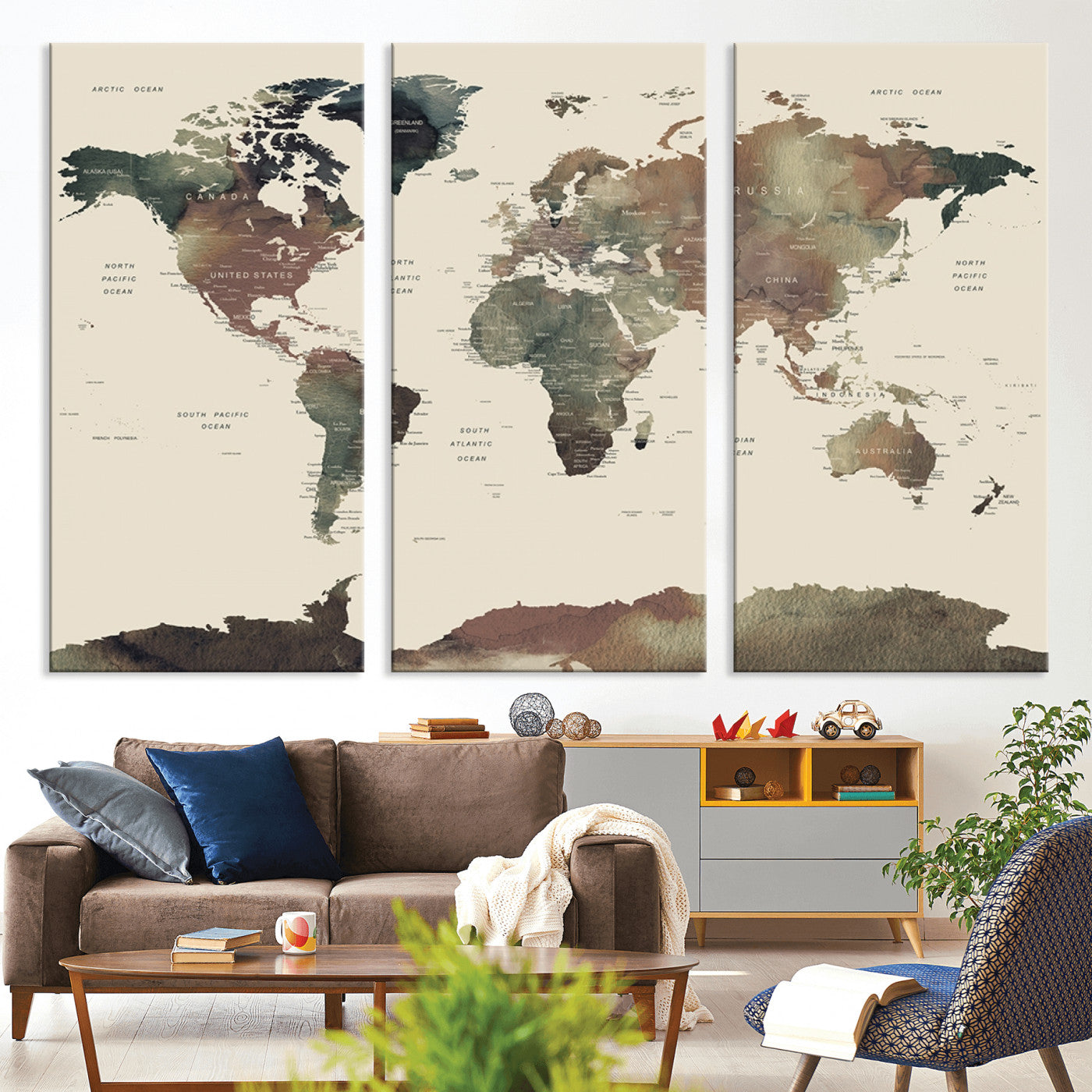 Push Pin World Map Canvas Print – Framed Wall Art for Couples to Track Their Travels – Anniversary Gift or Home Adventure Decor