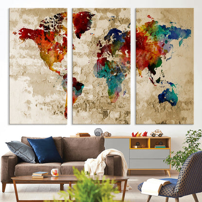 Push Pin World Map Canvas Print – Framed Wall Art for Couples to Track Their Travels – Anniversary Gift or Home Adventure Decor