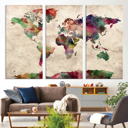Push Pin World Map Canvas Print – Framed Wall Art for Couples to Track Their Travels – Anniversary Gift or Home Adventure Decor