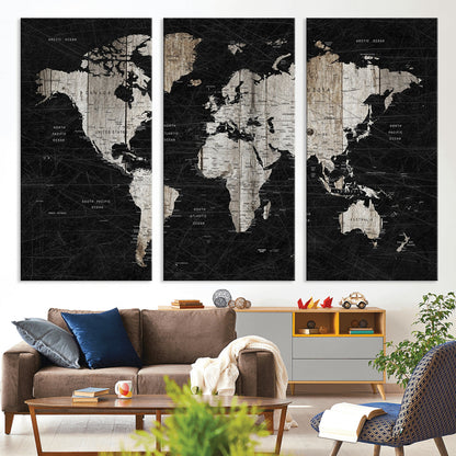 89998-MGV-CV-36X24-Push Pin World Map Canvas Print – Framed Wall Art for Couples to Track Their Travels – Anniversary Gift or Home Adventure Decor