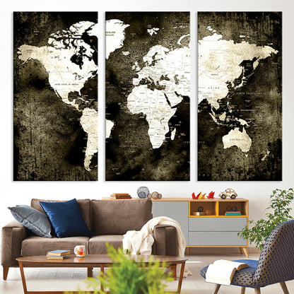 66737-MGV-CV-36X24-Push Pin World Map Canvas Print – Framed Wall Art for Couples to Track Their Travels – Anniversary Gift or Home Adventure Decor