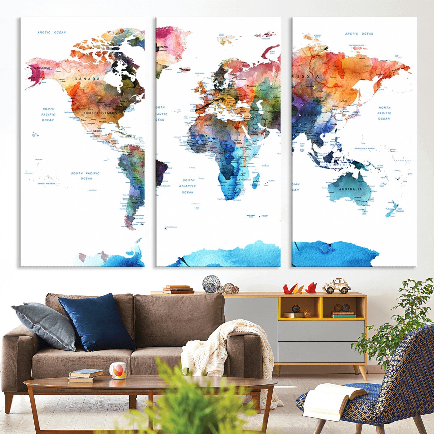 Push Pin World Map Canvas Print – Framed Wall Art for Couples to Track Their Travels – Anniversary Gift or Home Adventure Decor