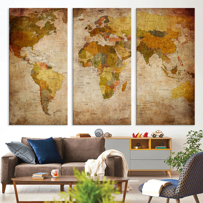 Push Pin World Map Canvas Print – Framed Wall Art for Couples to Track Their Travels – Anniversary Gift or Home Adventure Decor