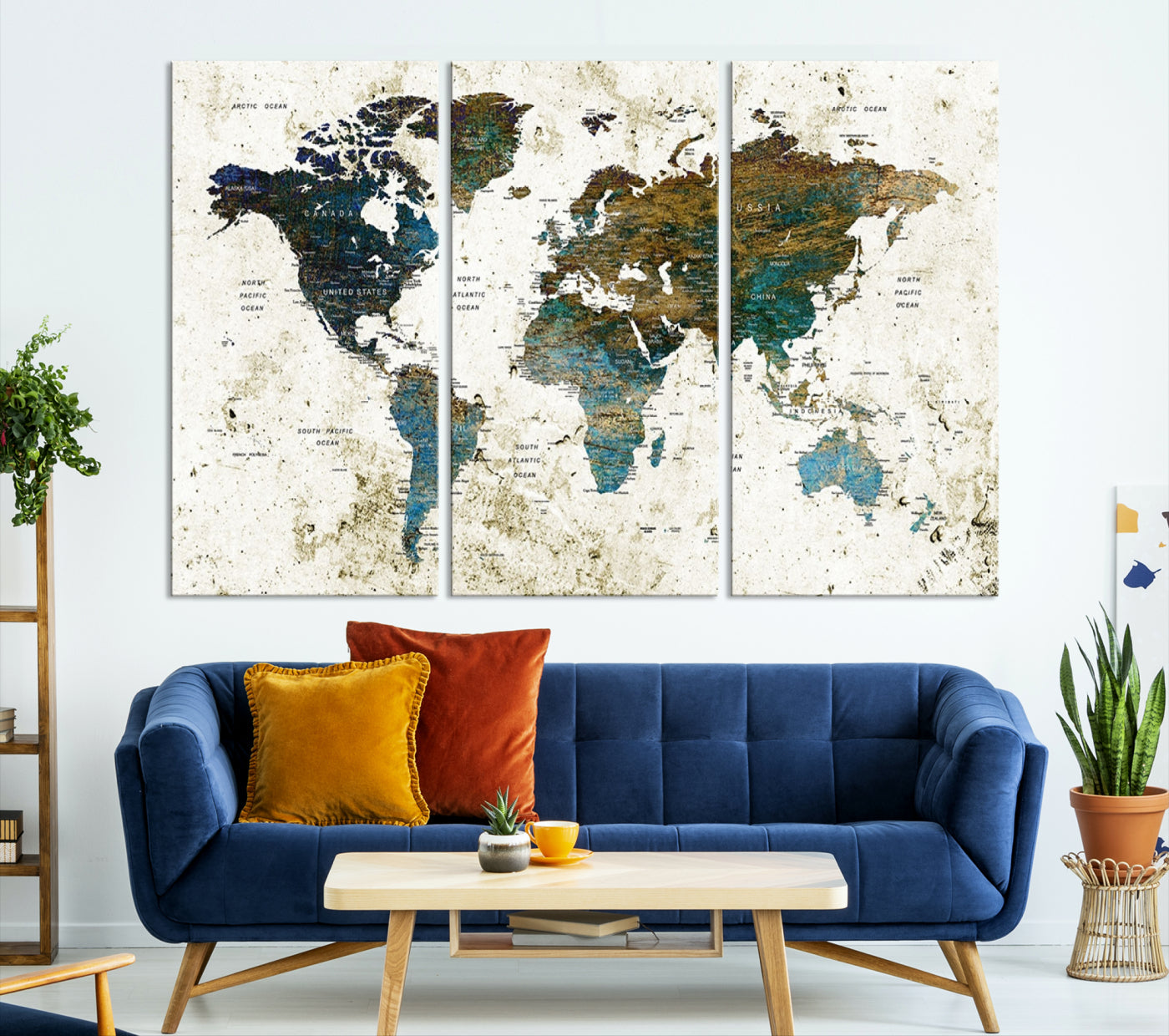 Vintage World Map Wall Art Canvas Print, Framed Rustic Earth Map Art Picture Print, Antique Map Perfect Rustic Vintage Decor Artwork