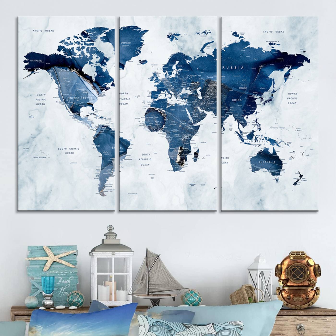 Push Pin World Map Canvas Print – Framed Wall Art for Couples to Track Their Travels – Anniversary Gift or Home Adventure Decor