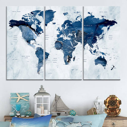 Push Pin World Map Canvas Print – Framed Wall Art for Couples to Track Their Travels – Anniversary Gift or Home Adventure Decor