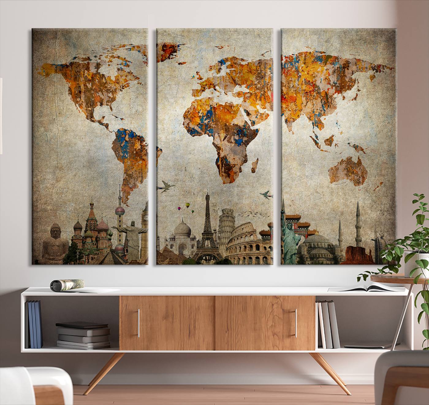 Push Pin World Map Canvas Print – Framed Wall Art for Couples to Track Their Travels – Anniversary Gift or Home Adventure Decor