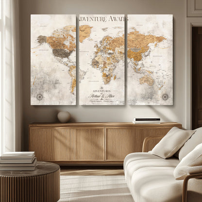 99422096-MGV-CV-30X20-Custom Push Pin World Map Wall Canvas Print – Personalized Travel Tracker with Pins – Framed Custom Quotie Canvas for Home Office Decor
