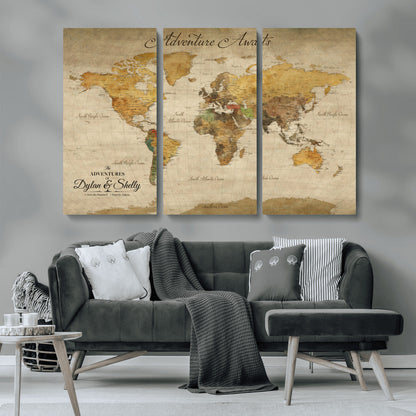 50298017-MGV-CV-36X24-Personalized World Map Print, Customizable Push Pin Framed World Map Print on Canvas - Custom Quote on Map Print