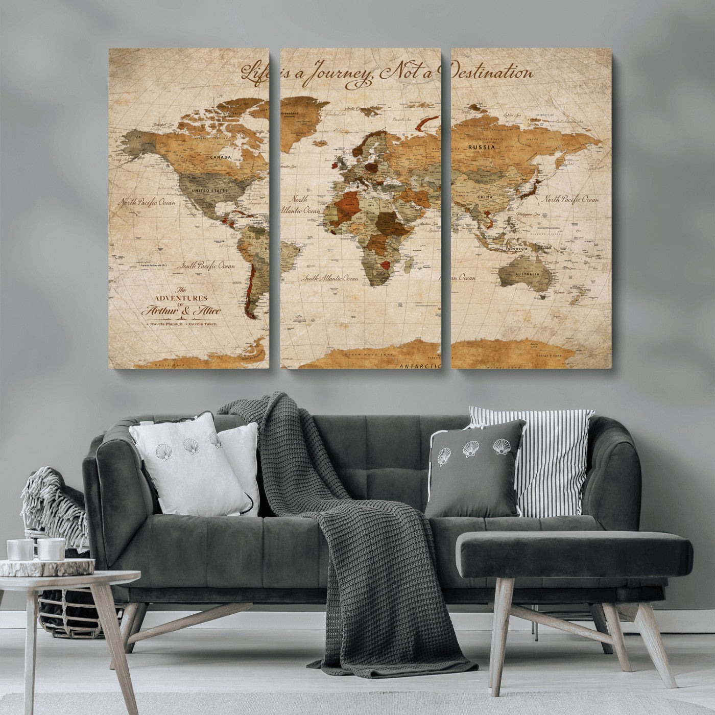 79036691-MGV-CV-30X20-Custom Push Pin World Map Wall Canvas Print – Personalized Travel Tracker with Pins – Framed Custom Quotie Canvas for Home Office Decor