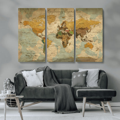 40572820-MGV-CV-36X24-Custom Push Pin World Map Wall Canvas Print – Personalized Travel Tracker with Pins – Framed Custom Quotie Canvas for Home Office Decor
