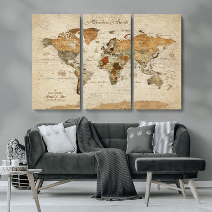 64295326-MGV-CV-30X20-Custom Push Pin World Map Wall Canvas Print – Personalized Travel Tracker with Pins – Framed Custom Quotie Canvas for Home Office Decor