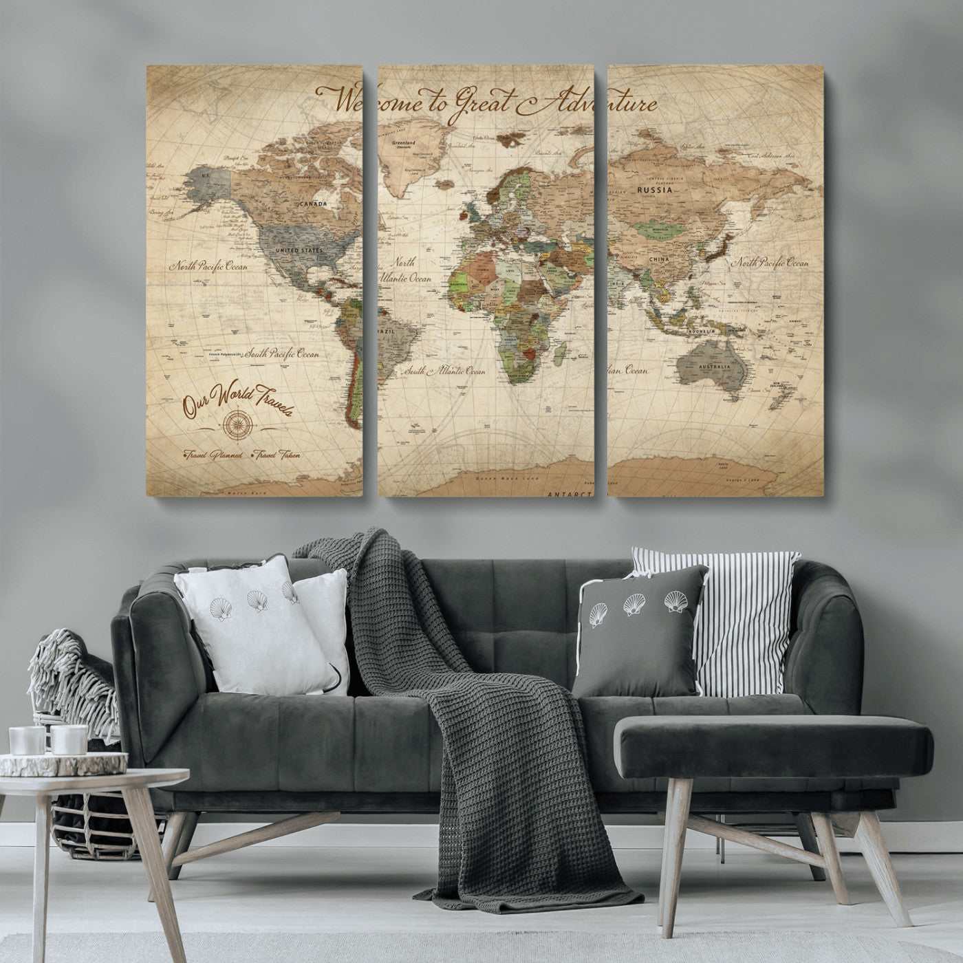 76478536-MGV-CV-30X20-Custom Push Pin World Map Wall Canvas Print – Personalized Travel Tracker with Pins – Framed Custom Quotie Canvas for Home Office Decor