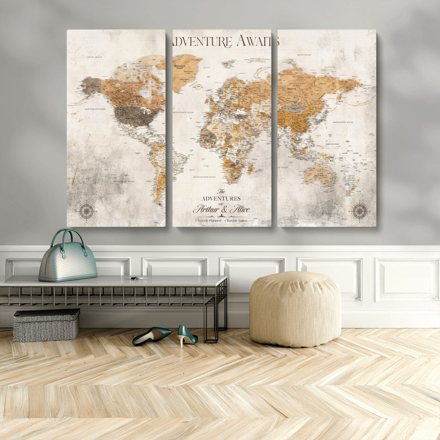 99422096-MGV-CV-30X20-Custom Push Pin World Map Wall Canvas Print – Personalized Travel Tracker with Pins – Framed Custom Quotie Canvas for Home Office Decor
