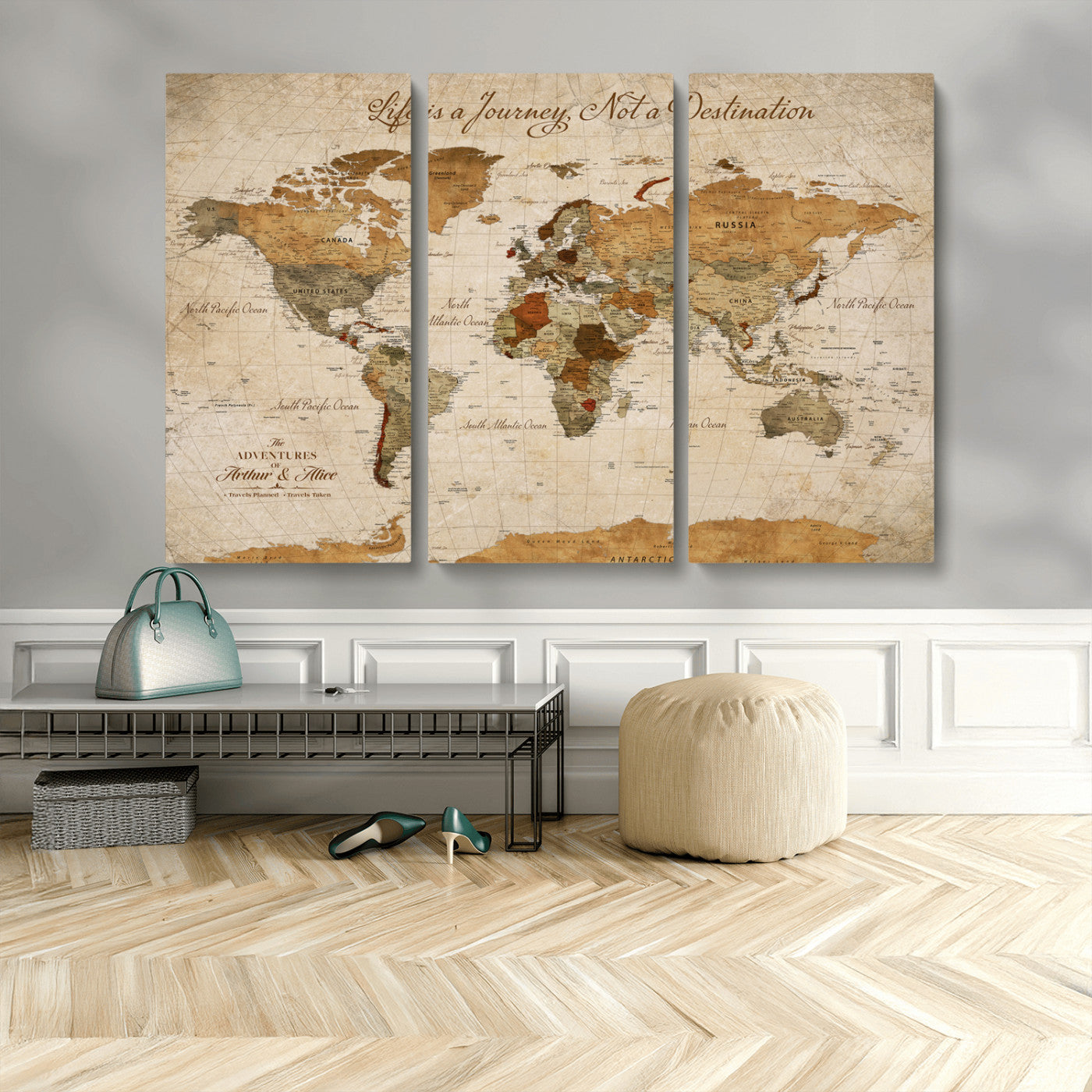 79036691-MGV-CV-30X20-Custom Push Pin World Map Wall Canvas Print – Personalized Travel Tracker with Pins – Framed Custom Quotie Canvas for Home Office Decor