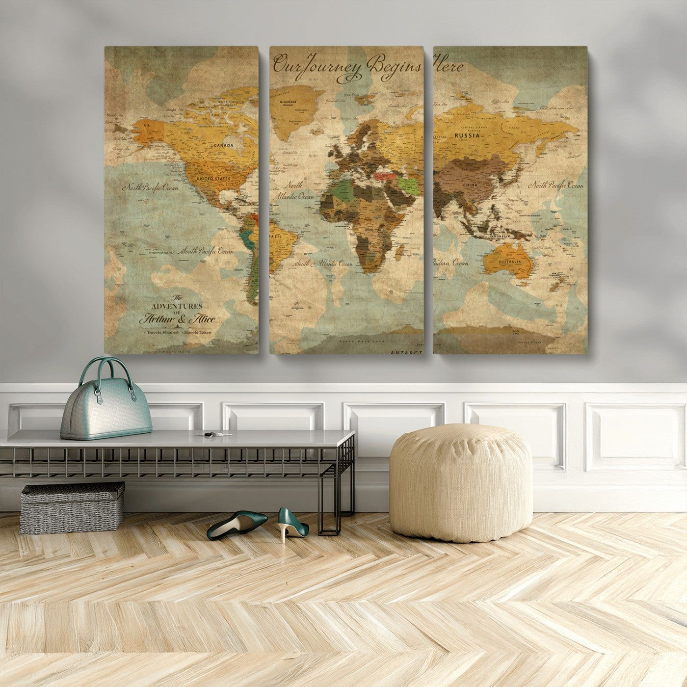 40572820-MGV-CV-36X24-Custom Push Pin World Map Wall Canvas Print – Personalized Travel Tracker with Pins – Framed Custom Quotie Canvas for Home Office Decor