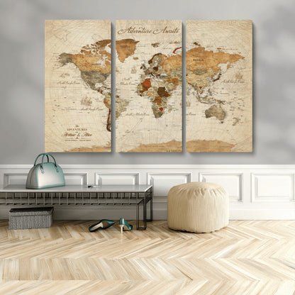 64295326-MGV-CV-30X20-Custom Push Pin World Map Wall Canvas Print – Personalized Travel Tracker with Pins – Framed Custom Quotie Canvas for Home Office Decor