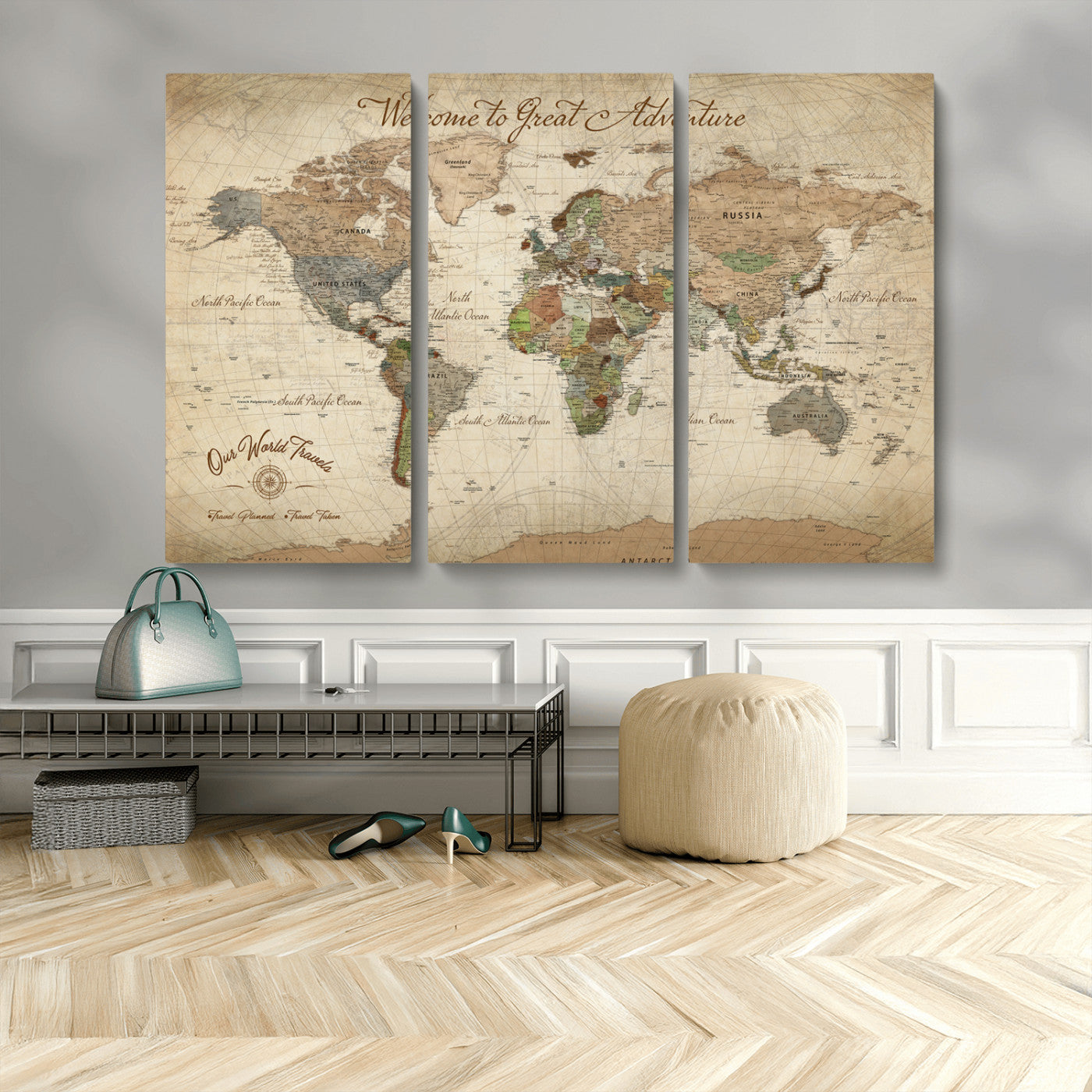 76478536-MGV-CV-30X20-Custom Push Pin World Map Wall Canvas Print – Personalized Travel Tracker with Pins – Framed Custom Quotie Canvas for Home Office Decor