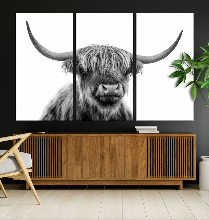 Scottish Highland Cow Cattle Art Print Wall Art Canvas Print for Farmhouse Decor, Framed Scottish Highland Cow Canvas