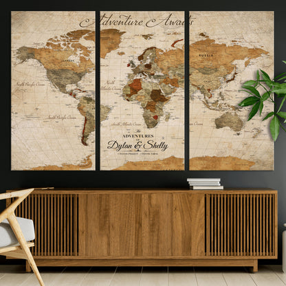 20810820-MGV-CV-30X20-Personalized World Map Print, Customizable Push Pin Framed World Map Print on Canvas - Custom Quote on Map Print