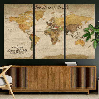 50298017-MGV-CV-36X24-Personalized World Map Print, Customizable Push Pin Framed World Map Print on Canvas - Custom Quote on Map Print