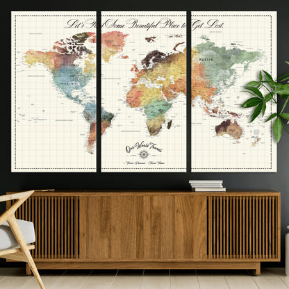 29289638-MGV-CV-36X24-Personalized World Map Print - Customizable Push Pin Framed World Map Print on Canvas - Custom Quote on Map Print