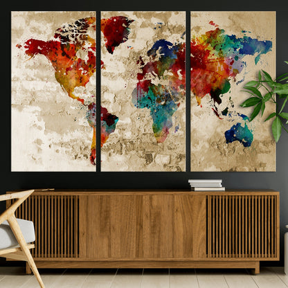 Push Pin World Map Canvas Print – Framed Wall Art for Couples to Track Their Travels – Anniversary Gift or Home Adventure Decor