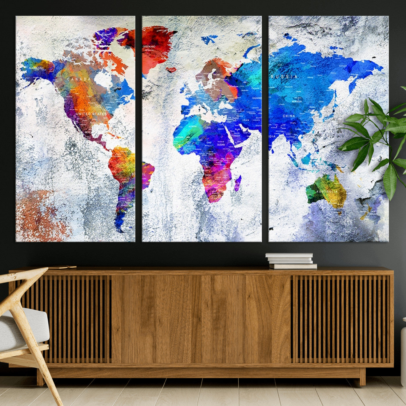 Push Pin World Map Canvas Print – Framed Wall Art for Couples to Track Their Travels – Anniversary Gift or Home Adventure Decor