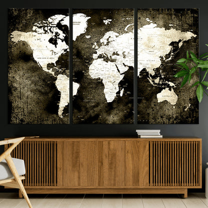 66737-MGV-CV-36X24-Push Pin World Map Canvas Print – Framed Wall Art for Couples to Track Their Travels – Anniversary Gift or Home Adventure Decor