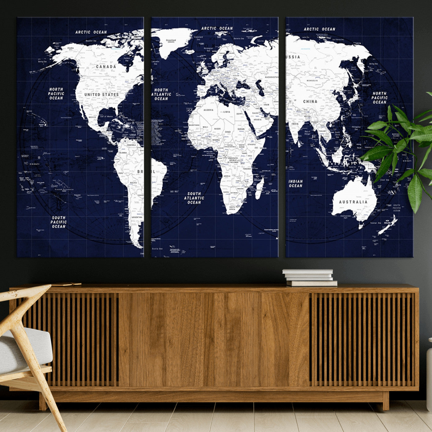 Push Pin World Map Canvas Print – Framed Wall Art for Couples to Track Their Travels – Anniversary Gift or Home Adventure Decor