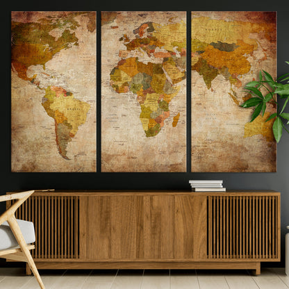 Push Pin World Map Canvas Print – Framed Wall Art for Couples to Track Their Travels – Anniversary Gift or Home Adventure Decor