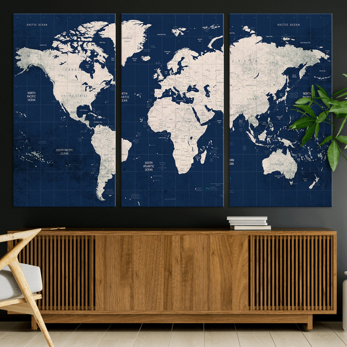 Push Pin World Map Canvas Print – Framed Wall Art for Couples to Track Their Travels – Anniversary Gift or Home Adventure Decor