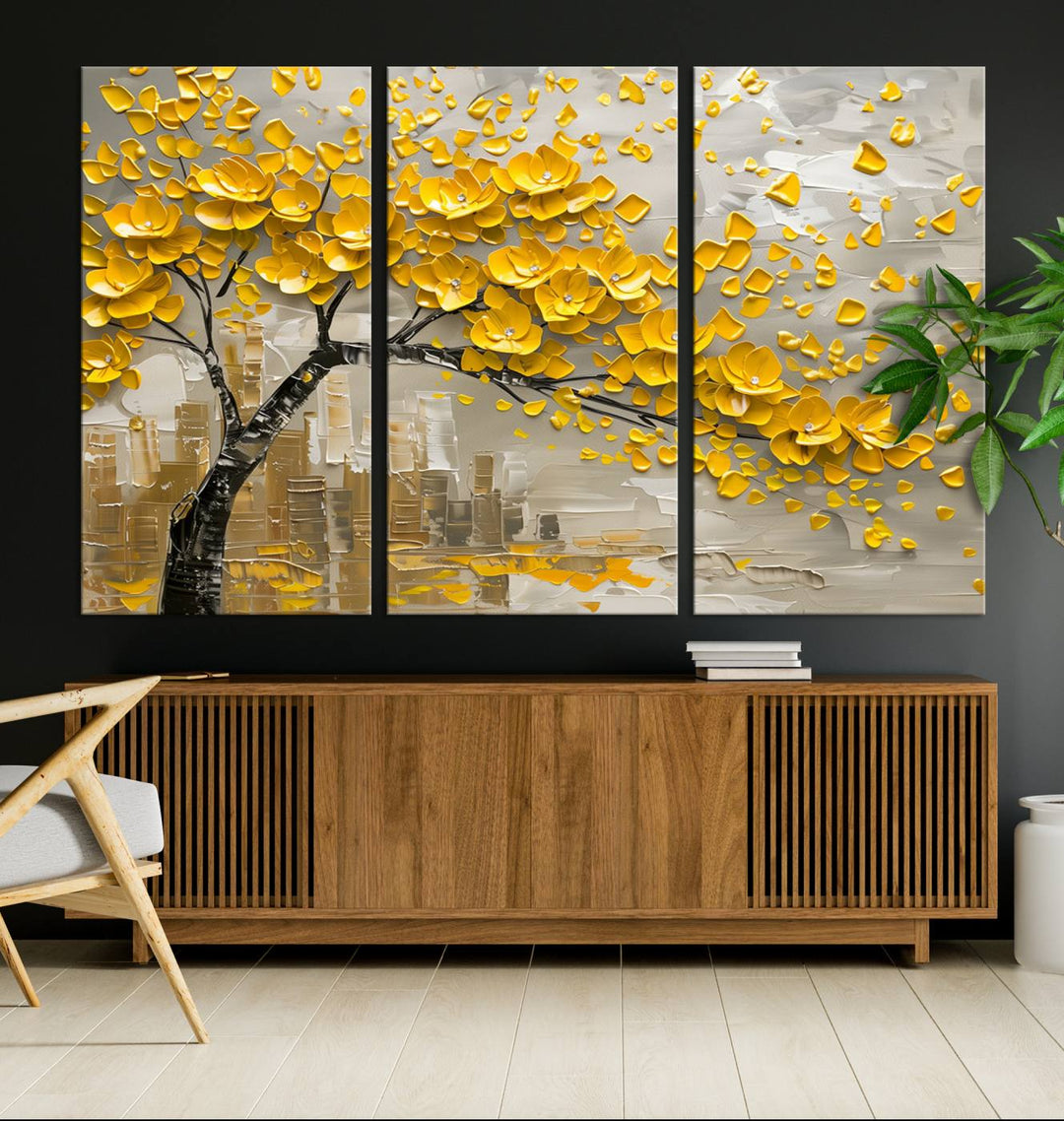 Abstract Gold Leaf Tree Wall Art Canvas Print, Vintage Abstract Print