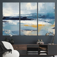 Abstract Ocean Canvas Wall Art - Coastal Blue and Gold Textured Painting, Modern Seascape Decor for Living Room Decor