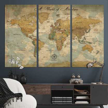 75690627-MGV-CV-36X24-Personalized World Map Print, Customizable Push Pin Framed World Map Print on Canvas - Custom Quote on Map Print,