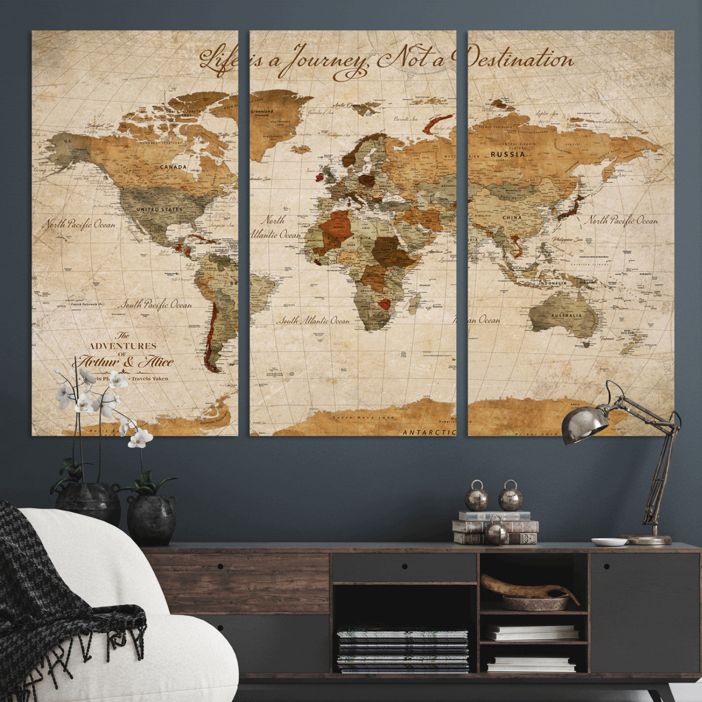 79036691-MGV-CV-30X20-Custom Push Pin World Map Wall Canvas Print – Personalized Travel Tracker with Pins – Framed Custom Quotie Canvas for Home Office Decor