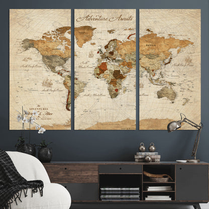 64295326-MGV-CV-30X20-Custom Push Pin World Map Wall Canvas Print – Personalized Travel Tracker with Pins – Framed Custom Quotie Canvas for Home Office Decor