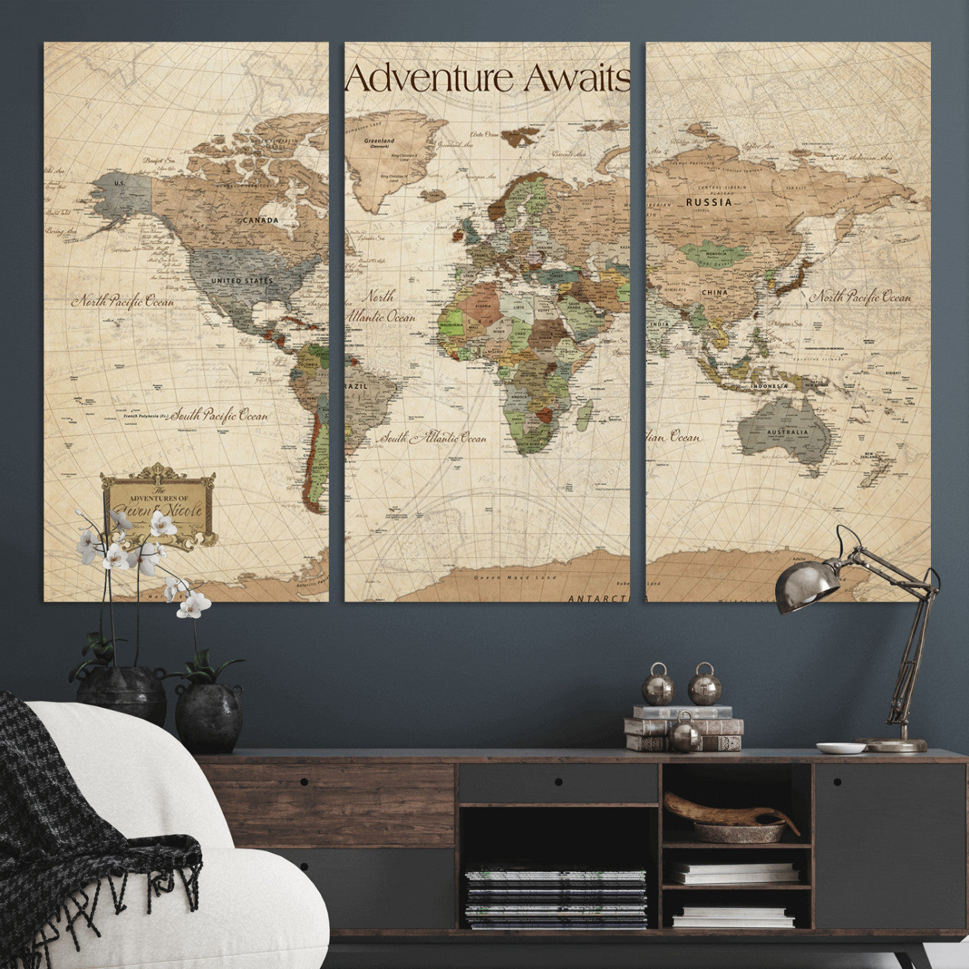 33020399-MGV-CV-30X20-Custom Push Pin World Map Wall Canvas Print – Personalized Travel Tracker with Pins – Framed Custom Quotie Canvas for Home Office Decor