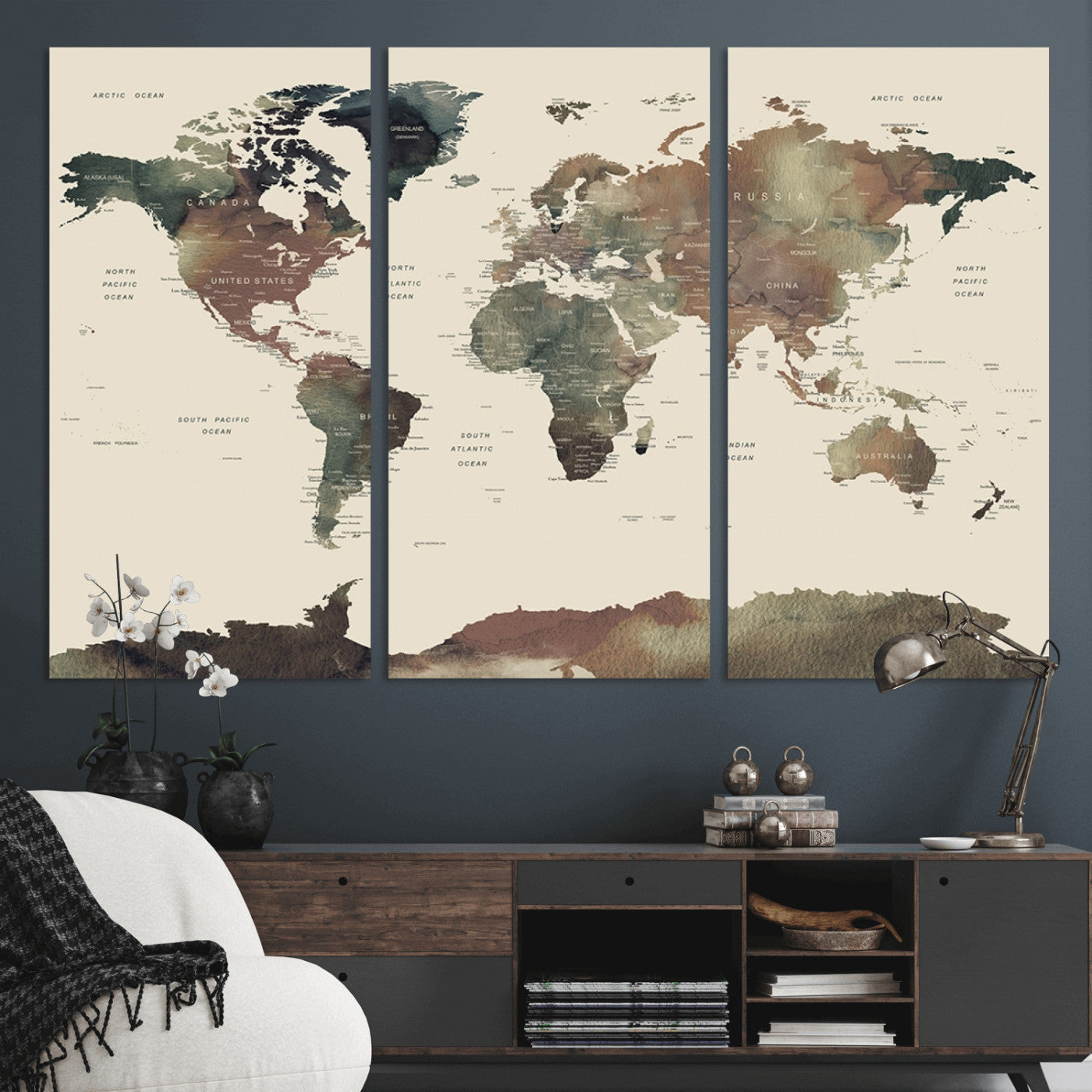 Push Pin World Map Canvas Print – Framed Wall Art for Couples to Track Their Travels – Anniversary Gift or Home Adventure Decor