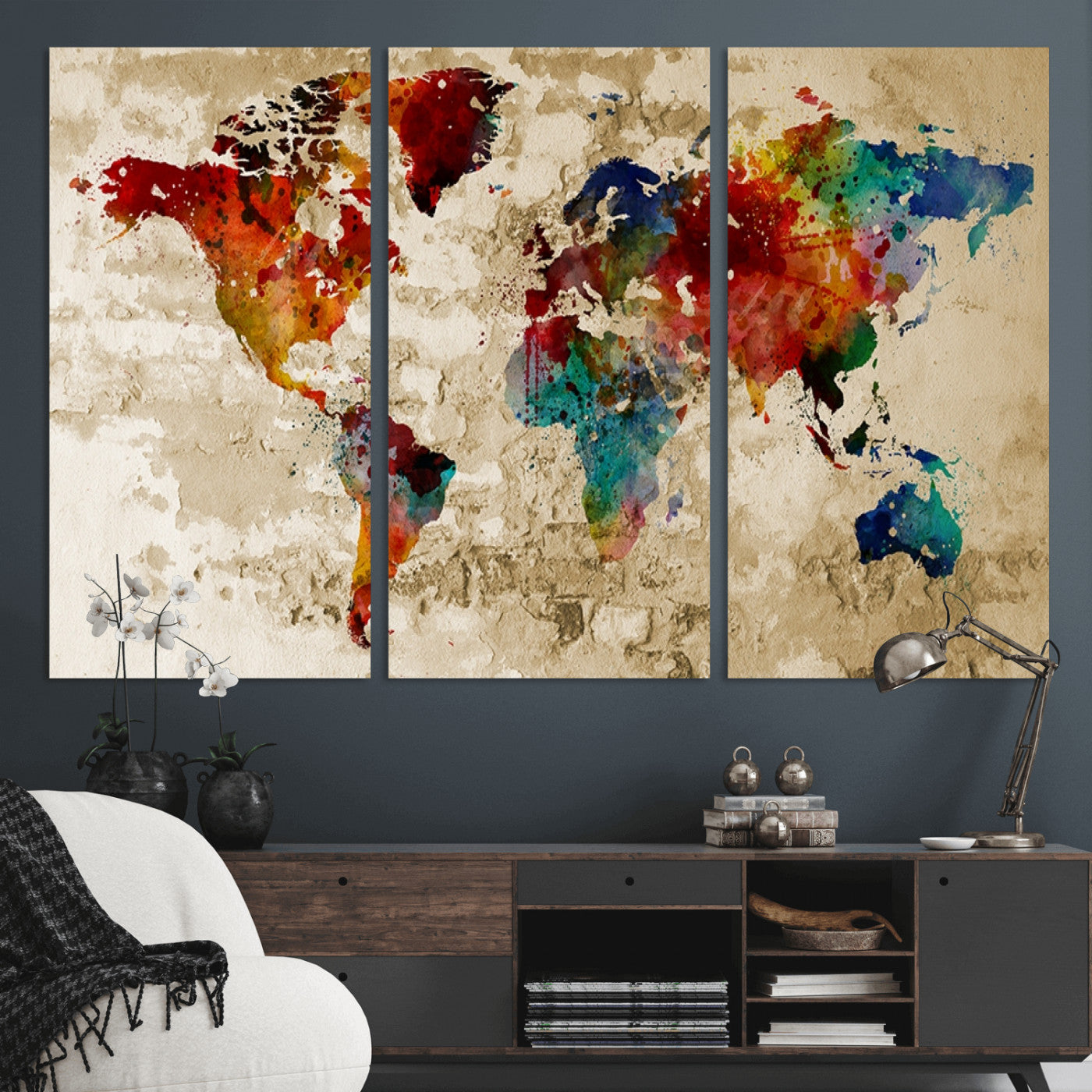 Push Pin World Map Canvas Print – Framed Wall Art for Couples to Track Their Travels – Anniversary Gift or Home Adventure Decor