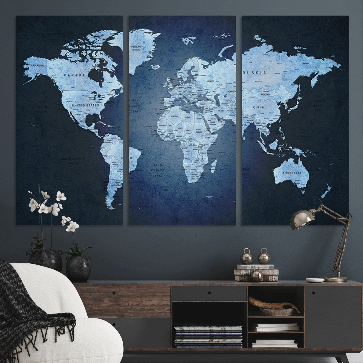 Push Pin World Map Canvas Print – Framed Wall Art for Couples to Track Their Travels – Anniversary Gift or Home Adventure Decor